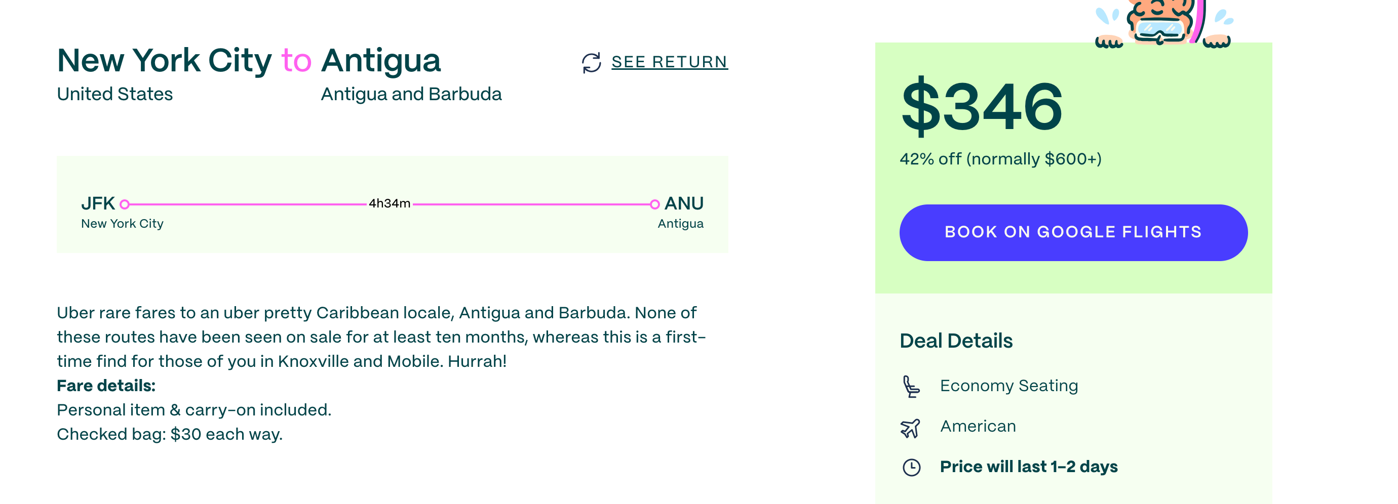 Score discounted flights from NYC to Antigua throughout 2024 The